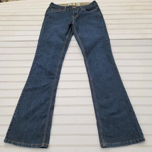 AUTHENTIC 579 JEANSWEAR BOOTCUT Dark Blue Embroidered Pocket Flare Juniors Sz 9